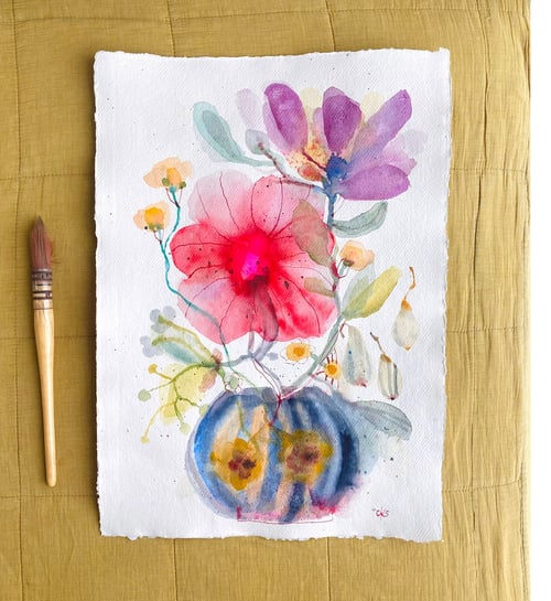 Flyvende pærer og vilde blomster #3 - original akvarel