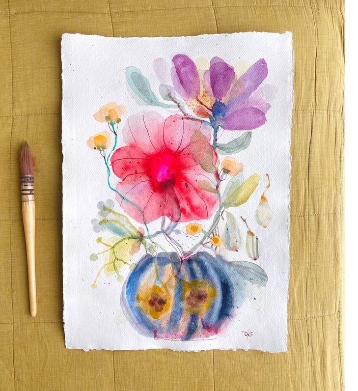 Flyvende pærer og vilde blomster #3 - original akvarel