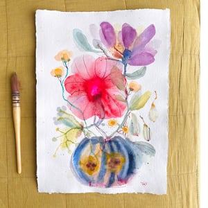 Flyvende pærer og vilde blomster #3 - original akvarel – produktbillede