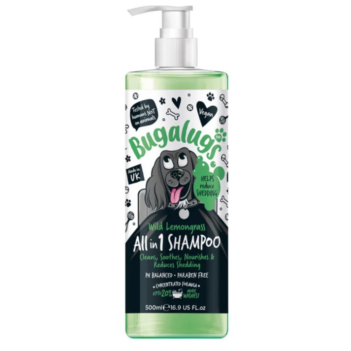 Bugalugs Alt-i-en Shampoo med fældningskontrol og duft af Wild Lemongrass (500ml)
