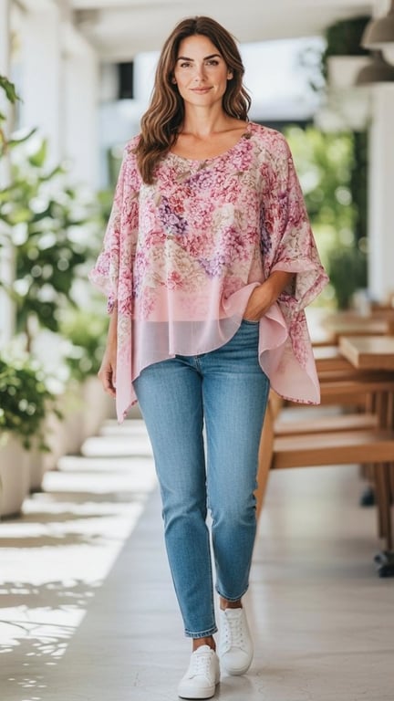 Hortensia Chiffon blouse. Rosa w mix colours. Onesize 36-46. (2)