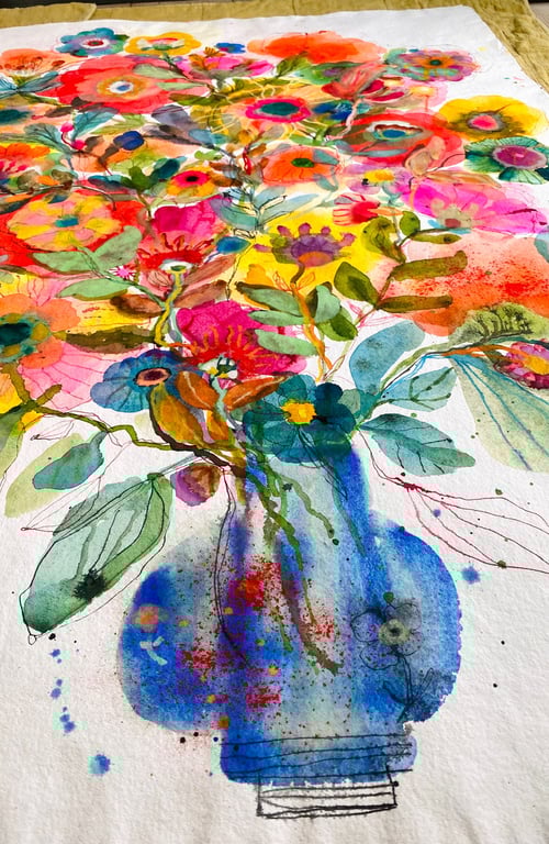 Thea - Blå kæmpe vase - original akvarel 