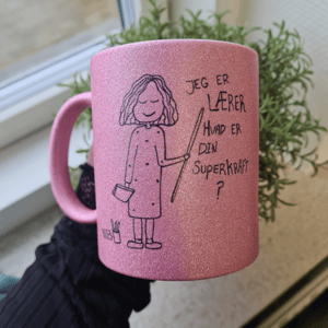 Krus: Jeg er Lærer, Hvad er din superkraft Pink glimmer – produktbillede