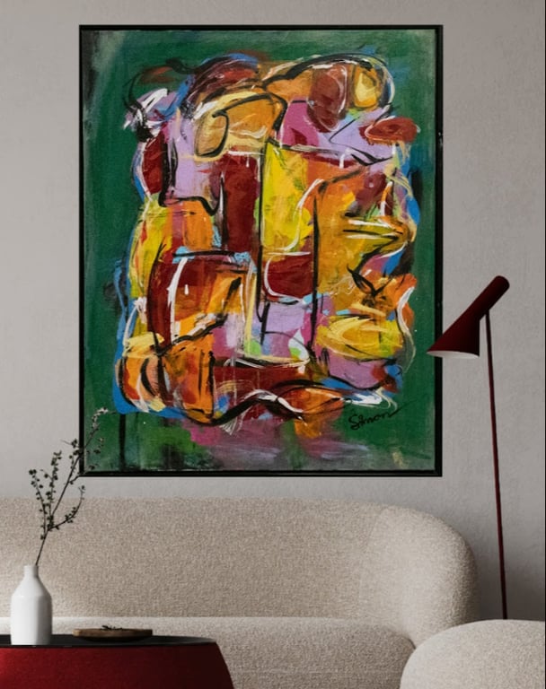#1115 Unikt Kunstmaleri 80X100 cm inkl. sort ramme
