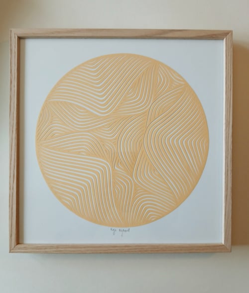 30x30cm papercut, banana, indrammet 