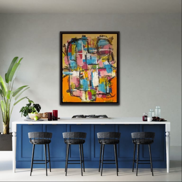 #1171 Maleri 80X100 cm med sort ramme  SOLD billede 2