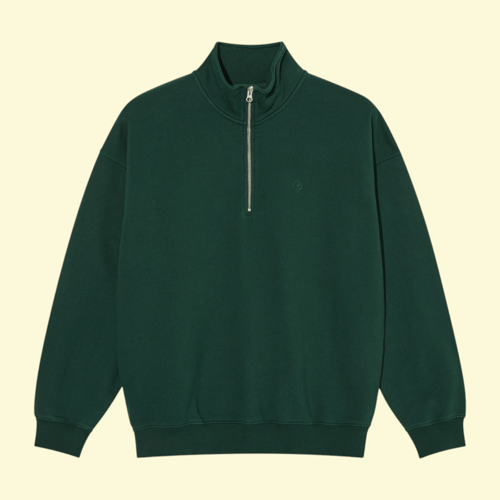 Mørkegrøn sweatshirt med høj hals og halv lynlås. (1)