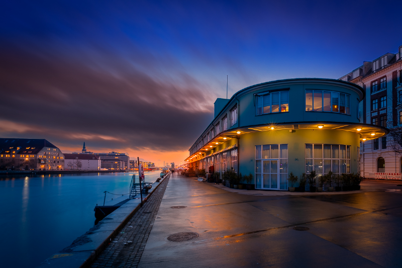 Solnedgang over Københavns havn