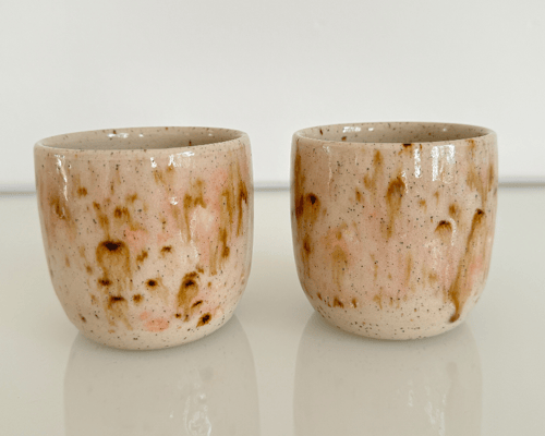 Krus uden hank, beige/brun/rosa