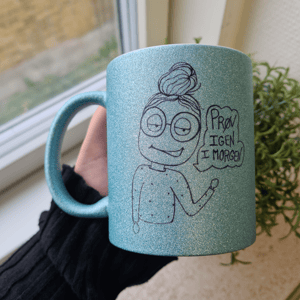 Krus: prøv igen i morgen Lys Blå Glimmer  – produktbillede