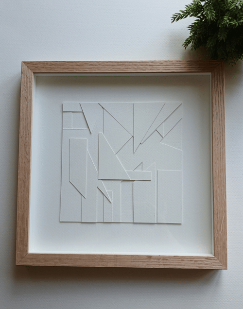 30x30 cm papirværk, hvid, indrammet