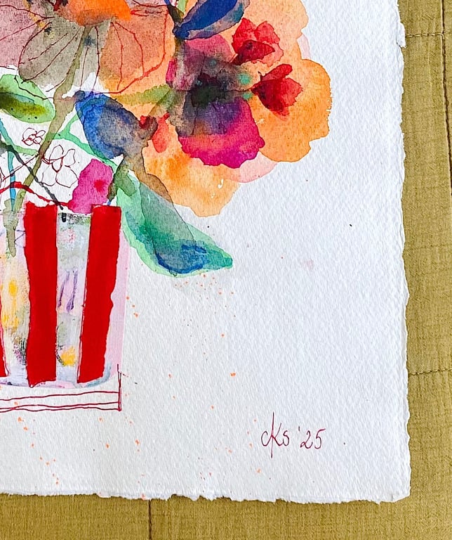 Blomsterhav med rødstribet collage billede 5