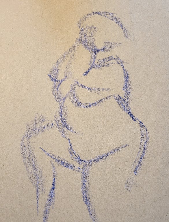 Qroquis 1 min oliekridt på gråt papir 18 x 25 cm