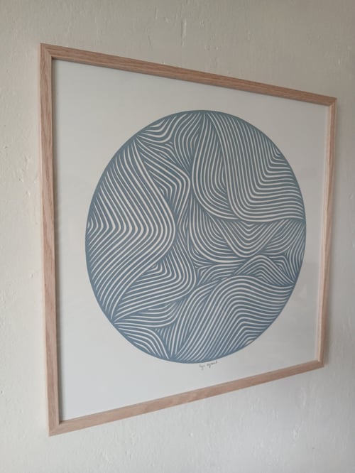 40x40cm papercut, støvet blå, indrammet  (4)