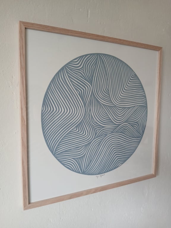 40x40cm papercut, støvet blå, indrammet  (4)