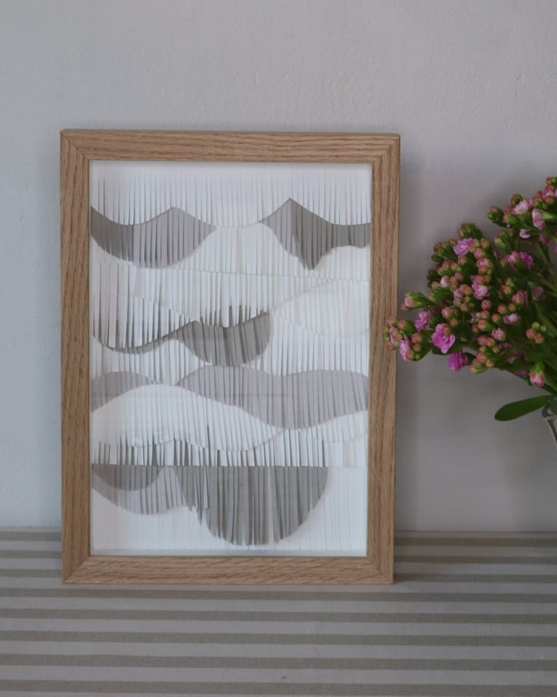 A4 papirværk, hvid, grå, indrammet billede 6