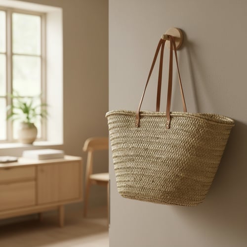 Palmekurv med langt læderhåndtag