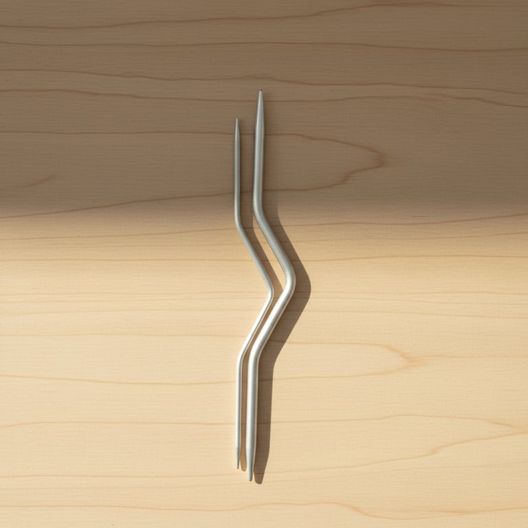 To buede metalpinde lagt på lyse træplader med skygge på den øverste del.