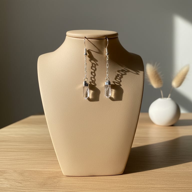 Kvarts Spids Øreringe Kæde i Sølvbelægning