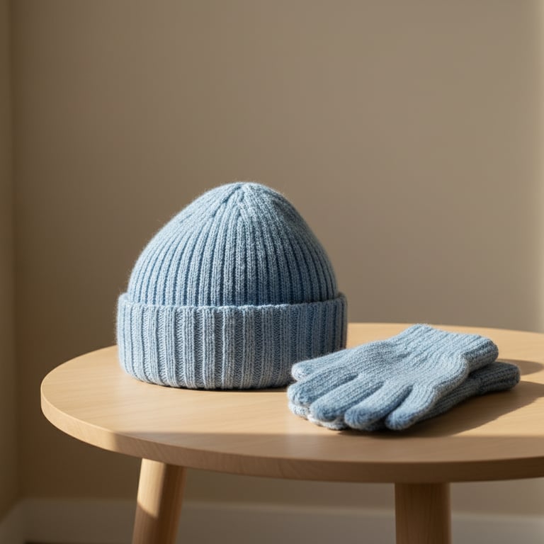 Kit: VIOLA hue og vanter ribstrikket i PUNO PETIT 