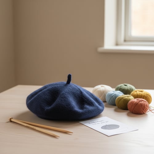 Kit: Baskerhue med ”sew as you go - og vendepinde” vælg mellem 15 farver