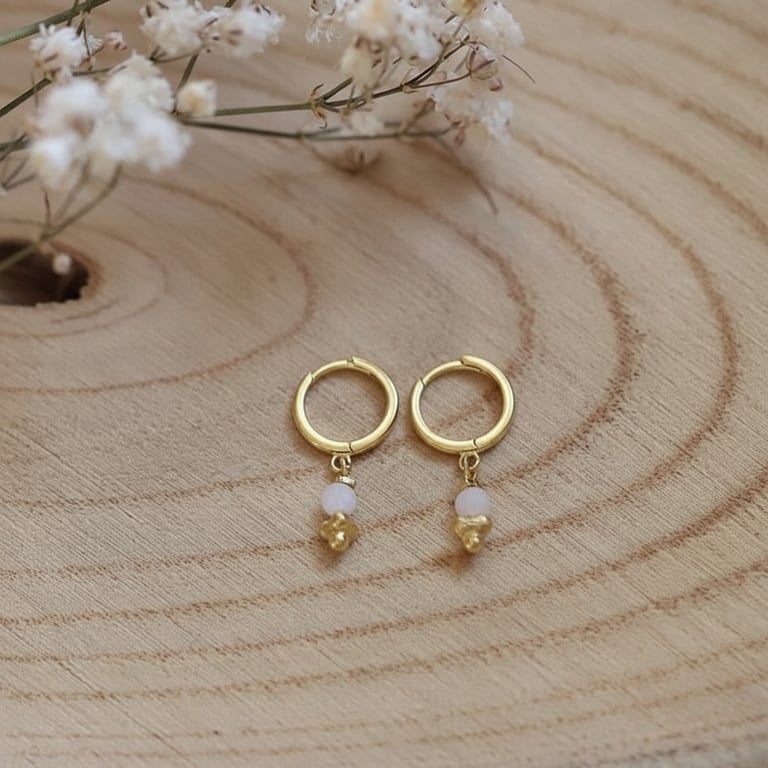 Månestens-kreoler - Forgyldt sølvøreringe med ægte månesten