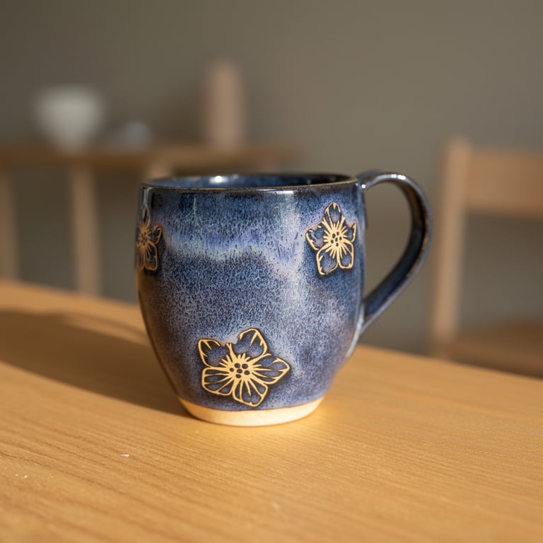 Lilla/Mørkeblå mønstret kop