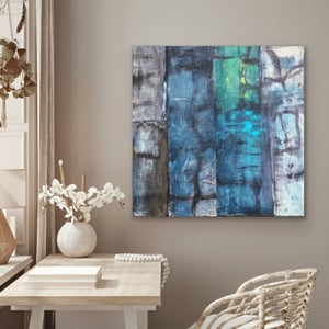 MALERI  100x100 - BLÅTIME MED CITRONMÅNE – produktbillede