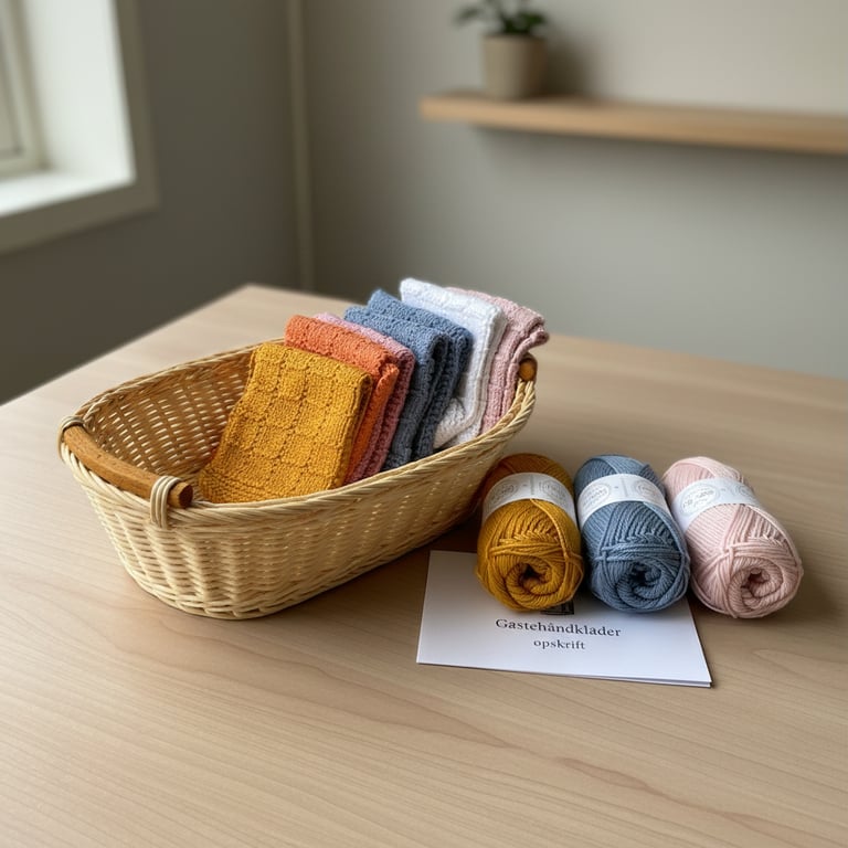 Kit: Gæstehåndklæder med rudestruktur (til 3 stk.) indisk ØKO-TEX bomuld 8/4 (garn og opskrift)