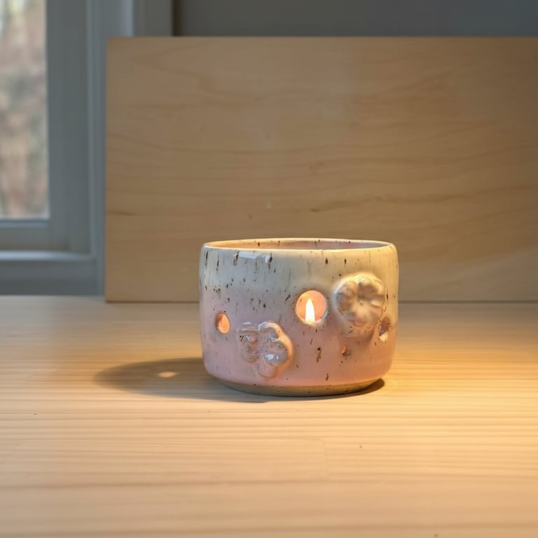 Fyrfadsstage med blomster. D: 8 H: 5,5 cm