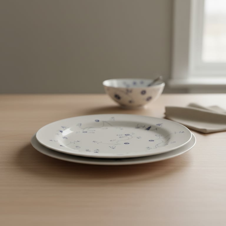 Store musselmalede middagstallerkner