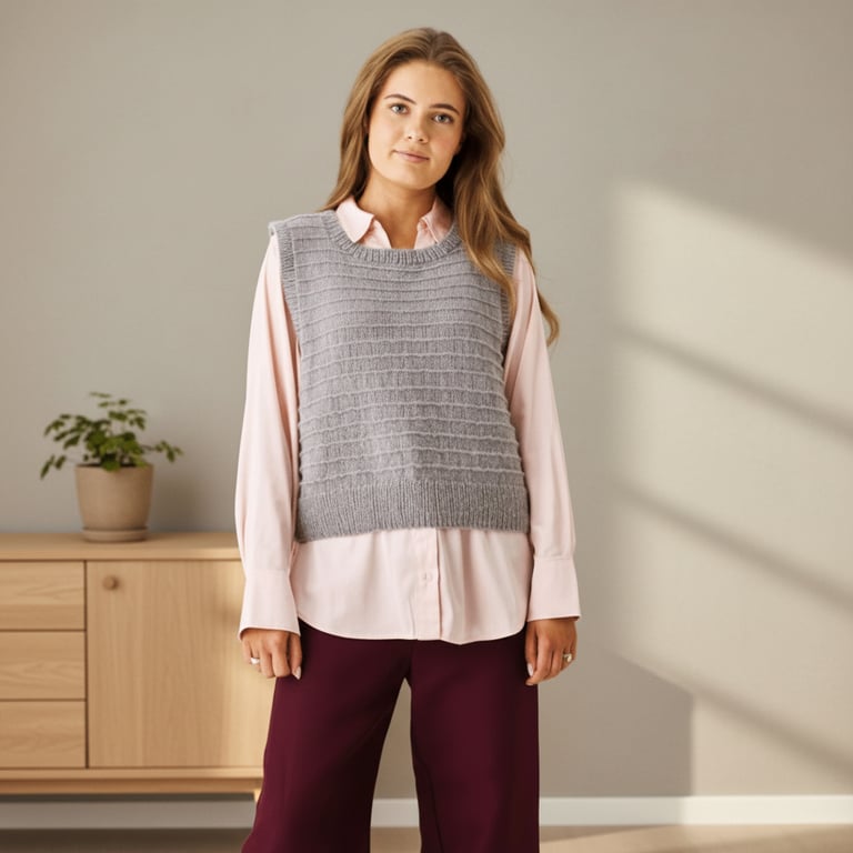 Opskrift: VEST MED RILLEMØNSTER - garn: Hannah by Permin