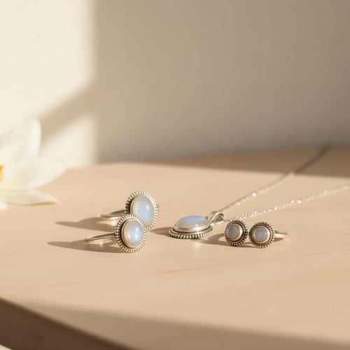 Månesten smykkesæt i 925 Sterling sølv