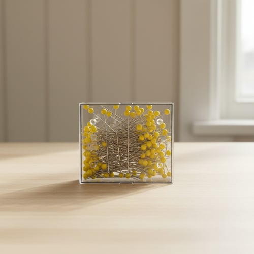 Tilbehør: Knappenåle med gult glashoved fra Prym: 43×0,60 mm