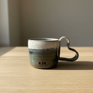 Brun/grøn mor krus med hjertehank. 310 ml. H: 7,5 cm – produktbillede